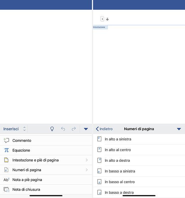 Come mettere numeri di pagina nell'app di Word