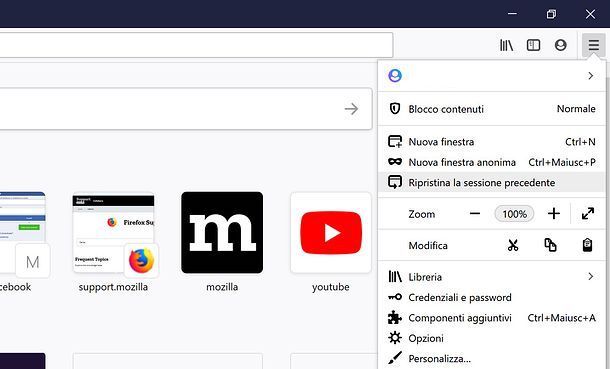 Ripristino sessione Firefox