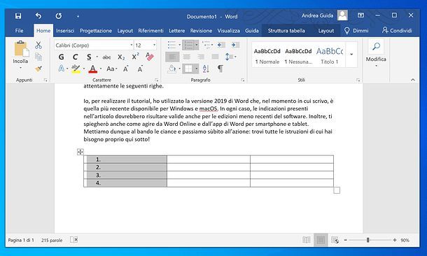 Come numerare righe in tabella Word