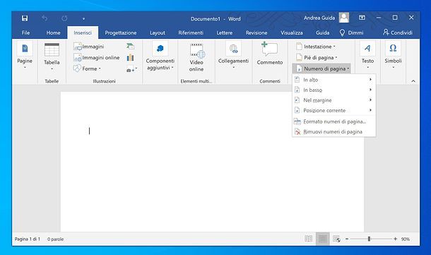 Come mettere numeri di pagina in Word per Windows