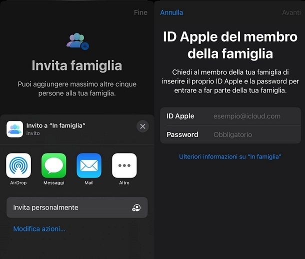 Invito a gruppo In famiglia iPhone