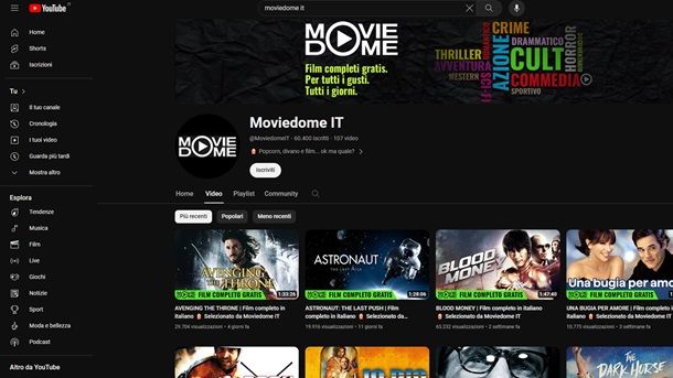 YouTube Altri siti per vedere film in streaming