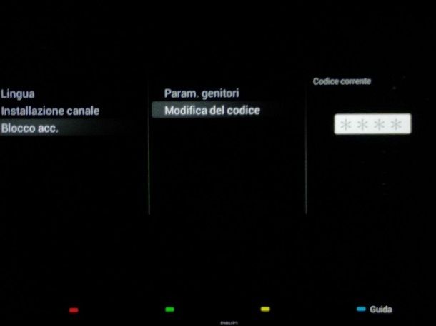 Ripristinare codice blocco televisore Philips