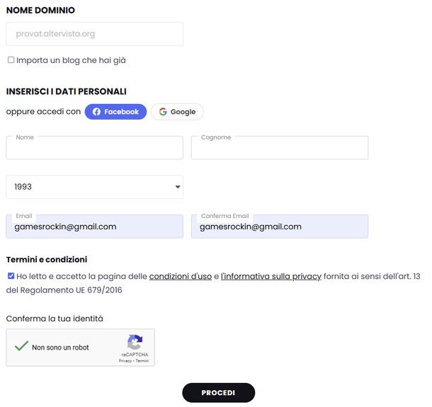 Altervista registrazione