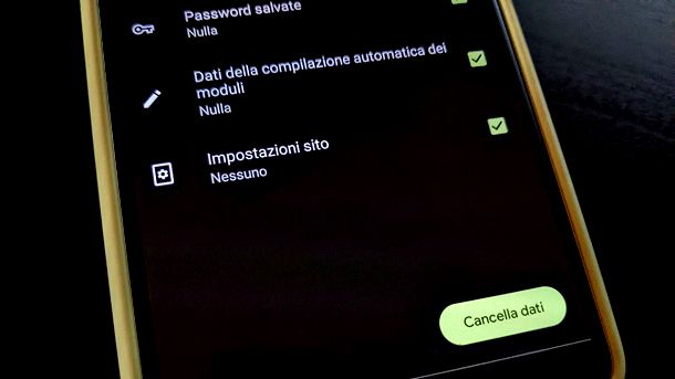 Eliminare dati di navigazione Google Chrome Android