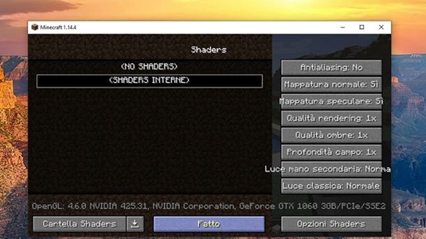 Attivazione shaders Minecraft Java Edition