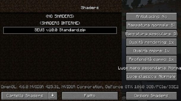 Installazione shaders Minecraft Java Edition