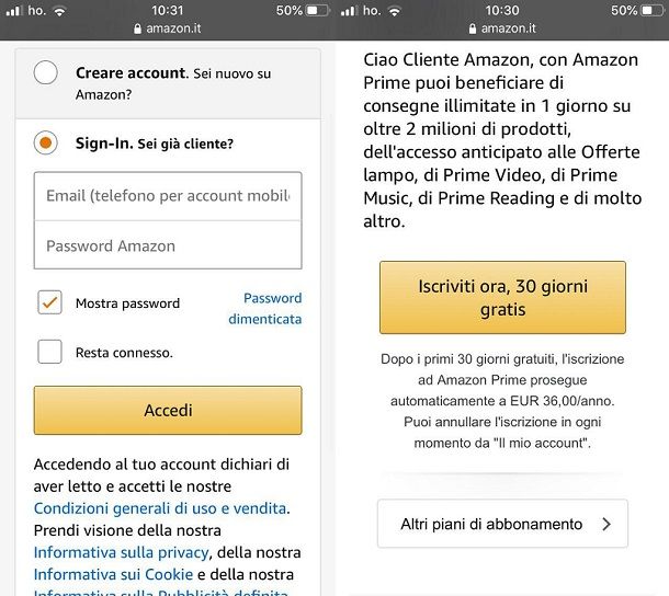 Come attivare prova gratuita Amazon Prime smartphone
