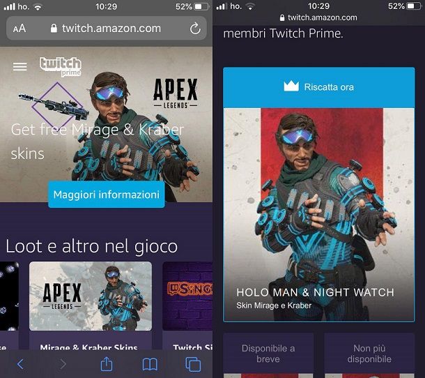 Come riscattare pacchetto Twitch Prime smartphone