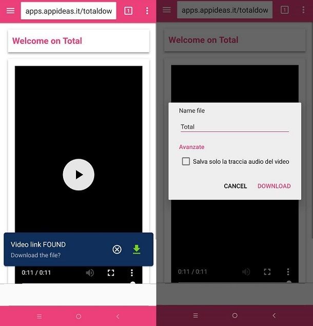 Come scaricare video Total Android
