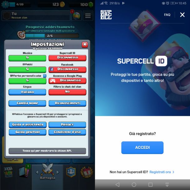 Connettersi a Supercell ID su Clash Royale