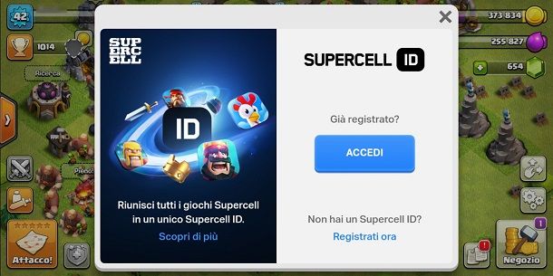 Connettersi a Supercell ID