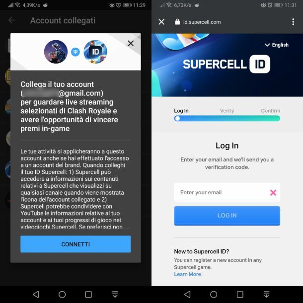 Connettersi a Supercell ID su YouTube