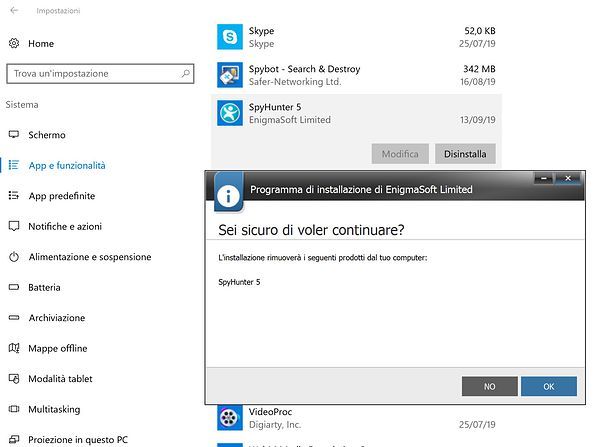 Come eliminare SpyHunter su Windows 10