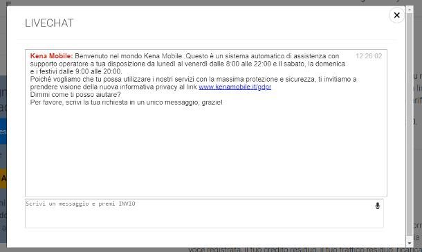 Come parlare con un operatore Kena Mobile online - Chat