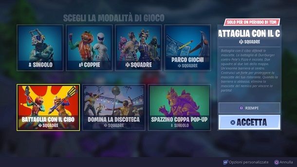 Opzioni personalizzate Fortnite