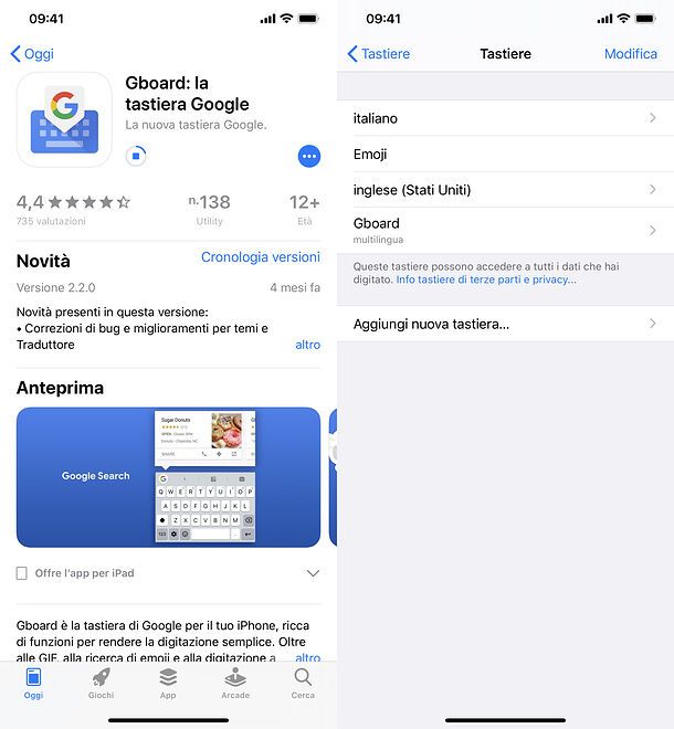 Impostazione Gboard su iPhone