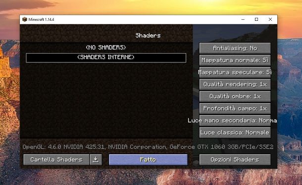 Shaders minecraft GTX 1060