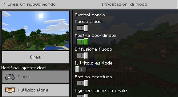 Vedere le coordinate su Minecraft Pocket Edition