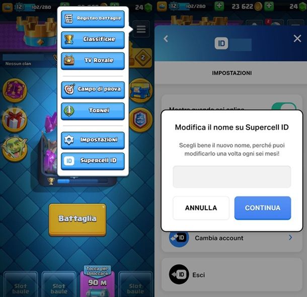Cambiare il nome dell'account Supercell ID
