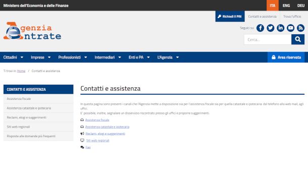 Schermata di Agenzia delle Entrate