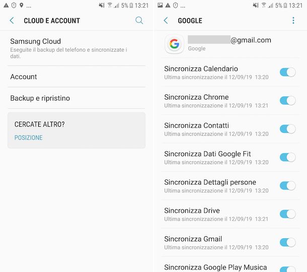 Sincronizzazione account Google su Android