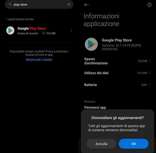 Ripristino degli aggiornamenti Google Play Store