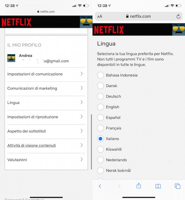 Cambiare lingua su Netflix da smartphone