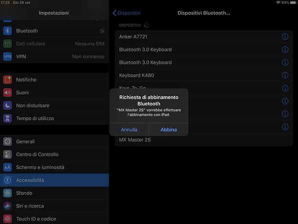 Connessione mouse Bluetooth iPadOS