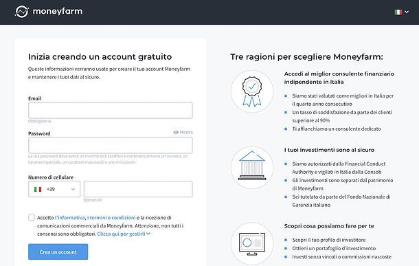 Signup su Moneyfarm