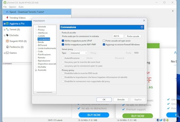 Configurare uTorrent Windows
