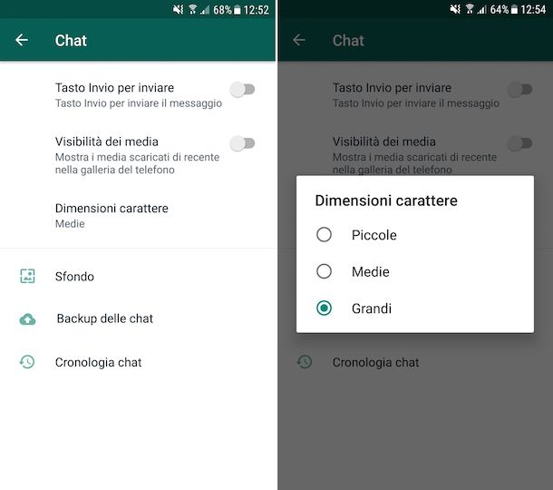 Ingrandire i caratteri su WhatsApp Android