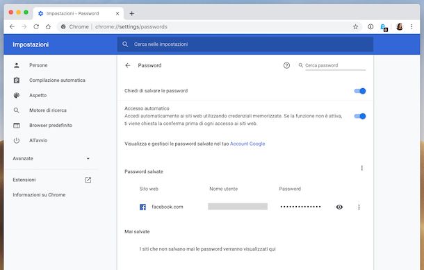 Password salvate Chrome