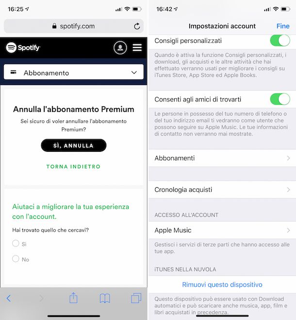 Disattivazione abbonamento Spotify Premium da iPhone