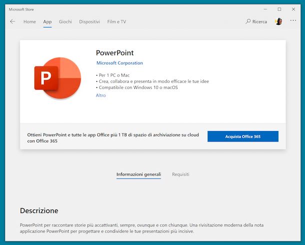 Installare PowerPoint su Windows 10 dal Microsoft Store