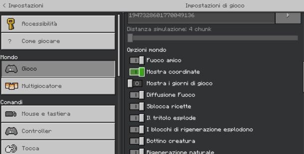 Come vedere le coordinate su Minecraft Bedrock Edition