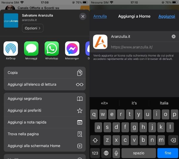 Come aggiungere un sito Web a pagina iniziale Safari su iPhone