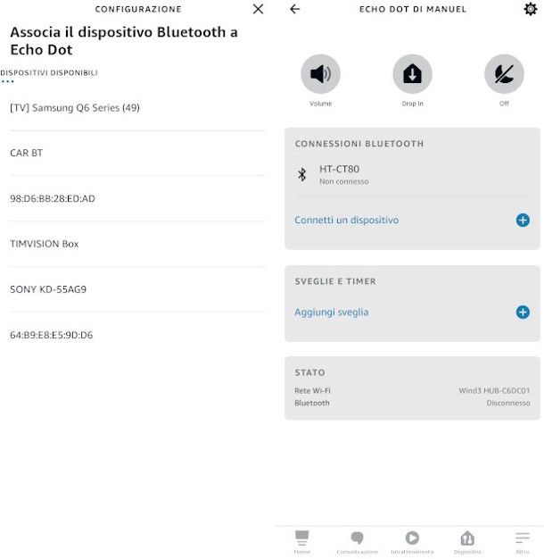 connessione dispositivo Bluetooth app Amazon Alexa