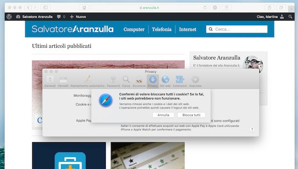 Disattivazione dei cookie su Safari per Mac