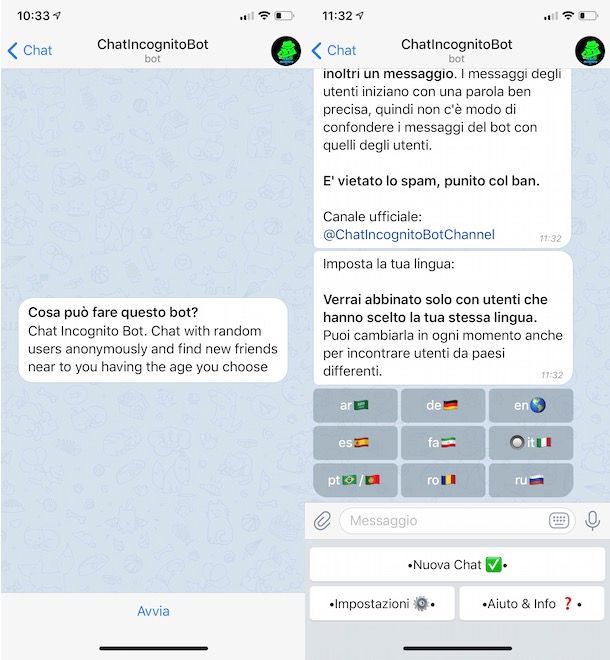 Chat anonima su Telegram