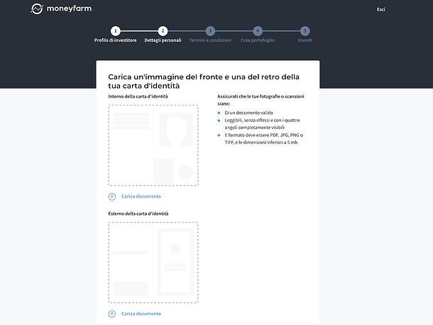 Caricamento documento su Moneyfarm