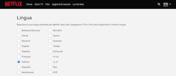 Lingua account Netflix