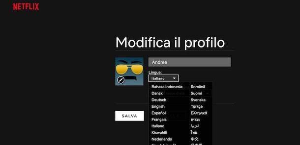 Modificare lingua profilo su Netflix