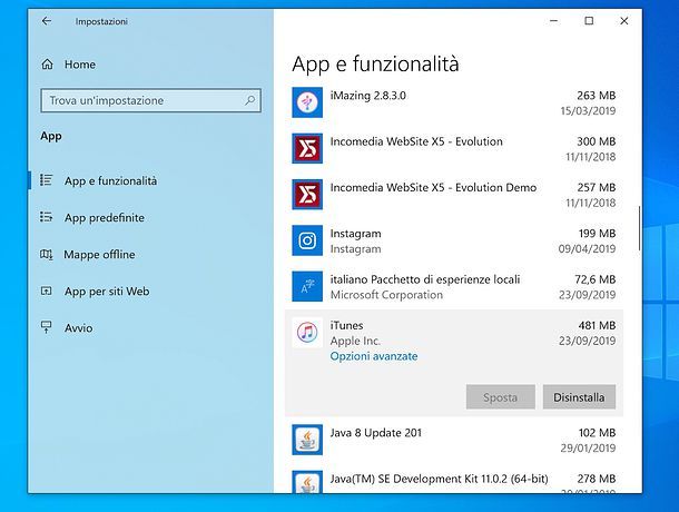 Come disinstallare iTunes da Windows 10