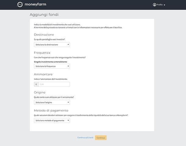 Aggiunta fondi su Moneyfarm