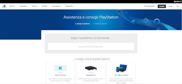 Contattare l'assistenza Sony PlayStation
