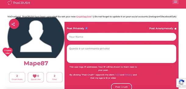 Come pubblicare un commento privato su ThisCrush