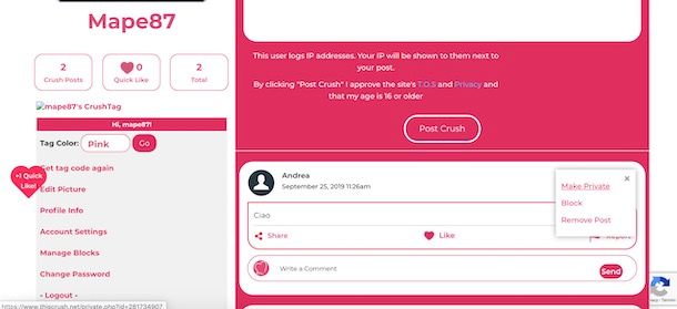 Come rendere privato un messaggio su ThisCrush