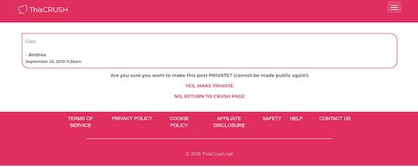 Rendere privato un messaggio su ThisCrush