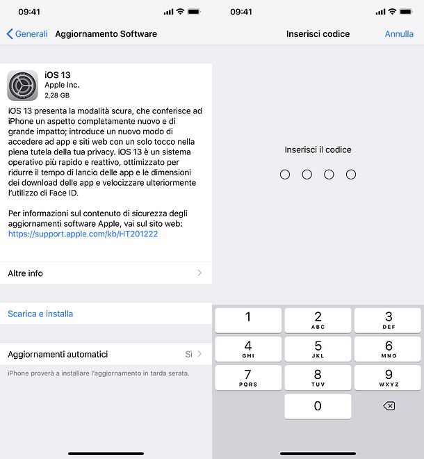 Aggiornamento iOS 13